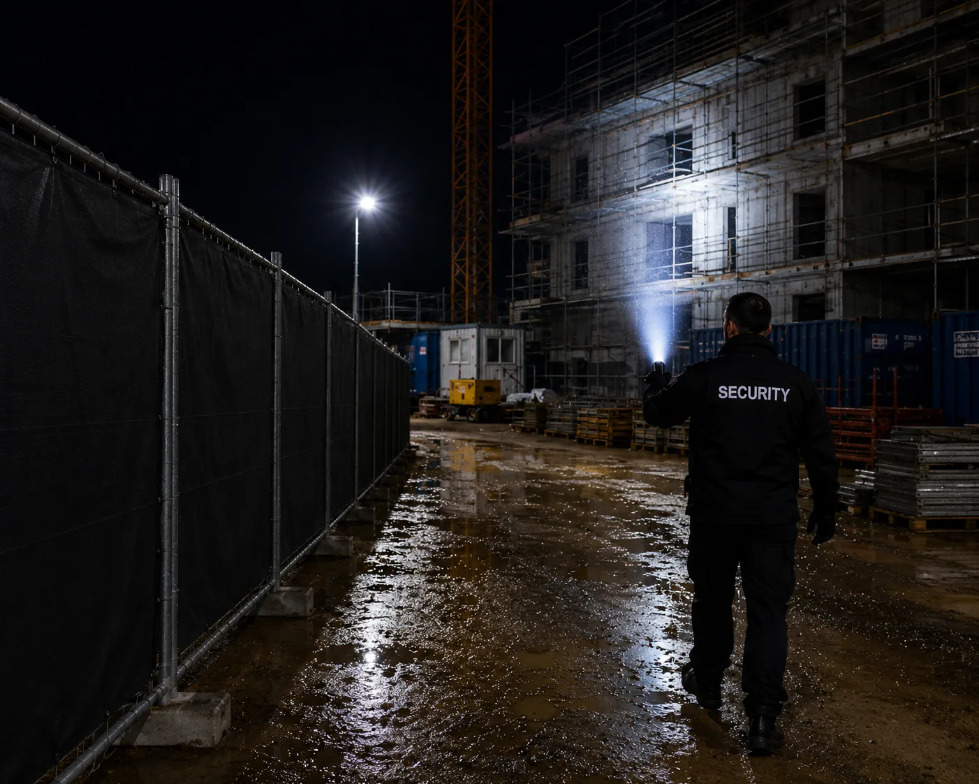 Nachtbeveiliging op een bouwplaats